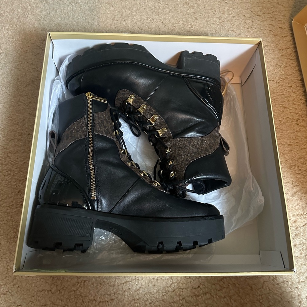 MICHAEL Michael Kors Black and Gold Combat Boots